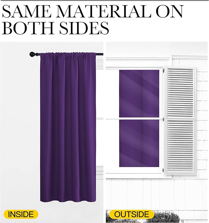 NICETOWN RV Blackout Curtains for Camper Windows, Royal Purple, 34" x 36", Set of 2, Kitchen Curtains, Short Blackout Drapes, Thermal Insulated Rod Pocket Window Treatment Draperies for Nursery