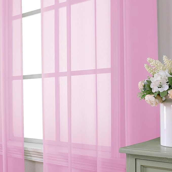 Aiyufeng Light Pink Sheer Curtains 90 Inches Long 2 Panels Set, Semi Transparent Voile Rod Pocket Sheer Window Drapes for Bedroom Bed Canopy Living Room Dining Wedding Party Backdrop, 42W x 90L inch