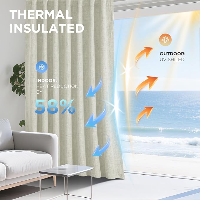Joydeco Linen Blackout Curtains for Bedroom - 100% Light Blocking 1 Panels, Light Beige Drapes 70" W x 90" L, Thermal Insulated Room Darkening Curtains for Living Room, Rod Pocket & Back Tabs