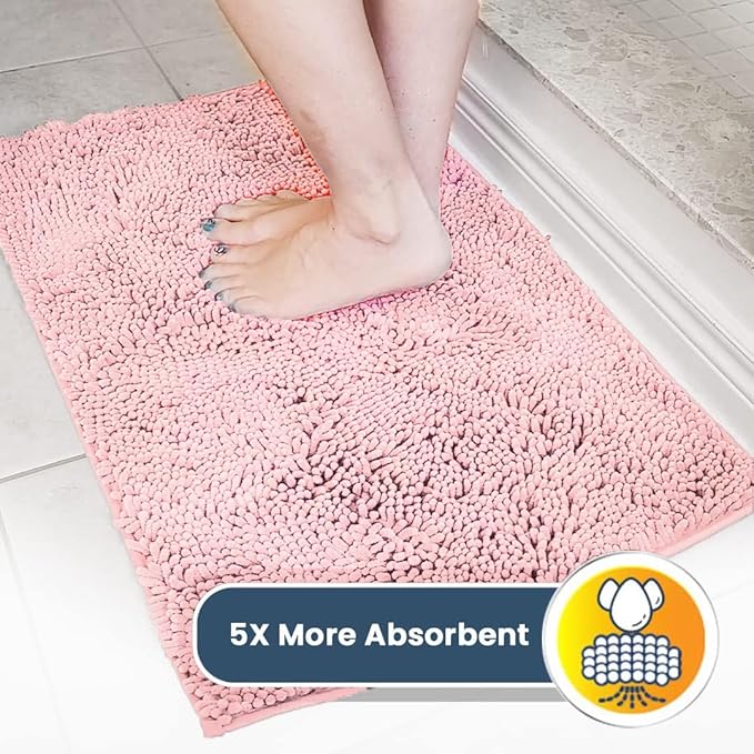 Muddy Mat® | Super Absorbent Door Mat Indoor, Microfiber Quick Dry Chenille Entryway Rug, Non-Slip Front Door Mat, Indoor Mats for Entryway, Machine Washable Pet Rug, Pink 36"x60"