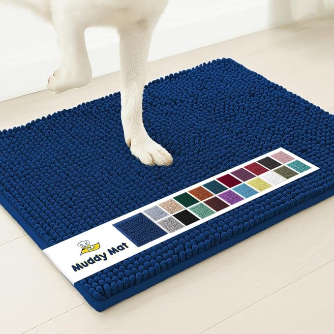 Muddy Mat® | Super Absorbent Door Mat Indoor, Microfiber Quick Dry Chenille Entryway Rug, Non-Slip Front Door Mat, Indoor Mats for Entryway, Machine Washable Pet Rug, Navy Blue 24"x36"