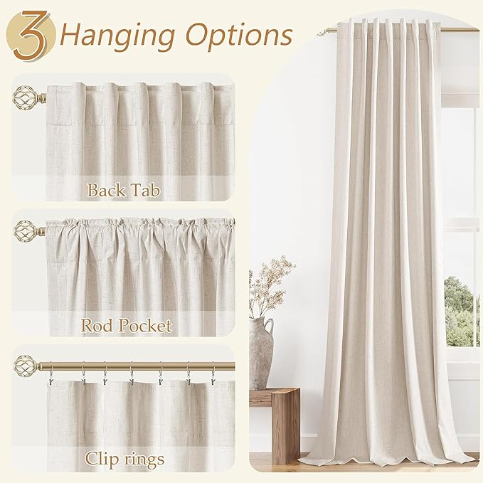 Guken 100% Blackout Curtains 72 Inch Length 2 Panels Set for Living Room Bedroom Back Tab Thermal Insulated Black Out Linen Drapes Room Darkening Window Curtains 40 Wide