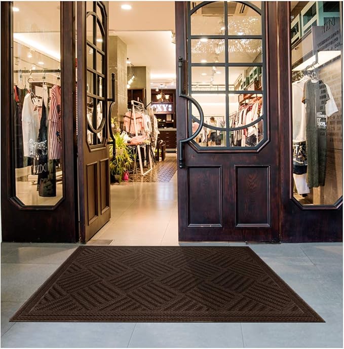 Mibao Front Door Mat, Dirt Trapper Welcome Mat for Outdoor Indoor, Non-Slip Waterproof Doormat, Durable Machine Washable Low Profile Entry Rug for Back Door Outside Patio, 61.5" x 36", Coffee Grid