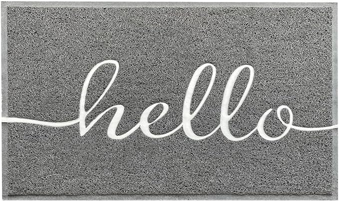EARTHALL Door Mat Outside Inside Hello Doormat, 30"x17.5", Durable Floor Mat Non Slip Mat Ultra Absorb Mud Easy Clean Front Doormat for Garage, Entryway, Patio, High Traffic Areas, Grey