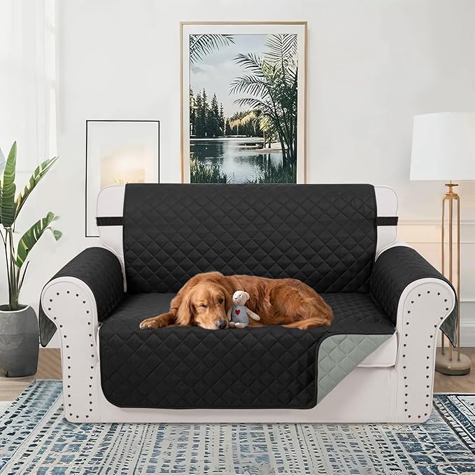Reversible Loveseat Sofa Covers Couch Cover Furniture Protector(Loveseat Small,Black/Grey)