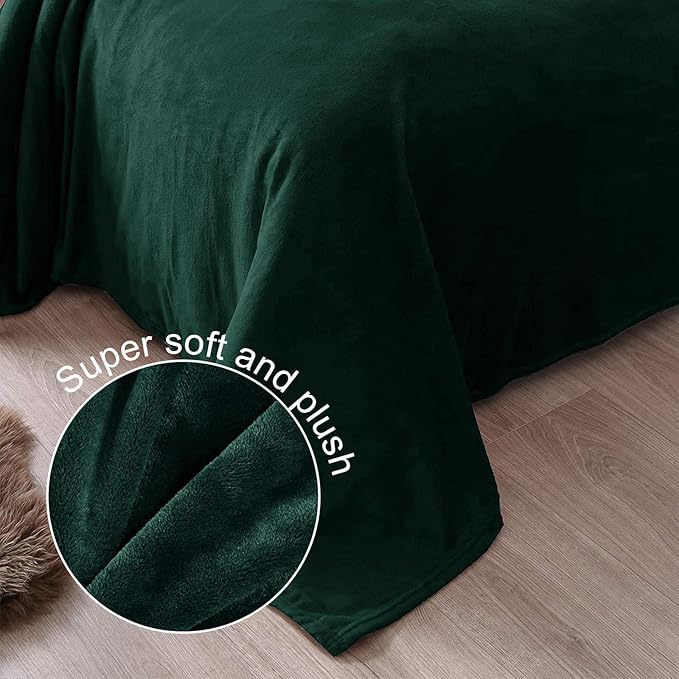 Exclusivo Mezcla Fleece Blanket King Size for Bed, Super Soft and Warm, All Season, Cozy, Plush, Lightweight, 90x104 Inches, Forest Green