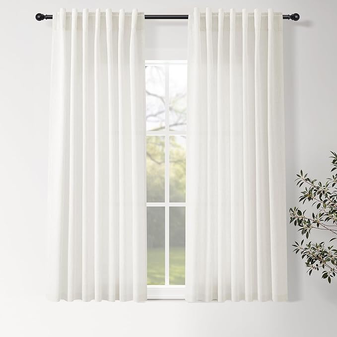 Neutral Linen Curtains 45 Inch Length for Living Room Bedroom Semi Sheer Light Filtering Sheer Curtain Modern Farmhouse Decor Privacy Drapes for Dinner Room Back Tab and Rod Pocket 52x45, 2 Panels