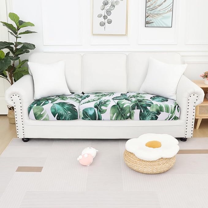 Smiry Printed Couch Cushion Covers, Stretch Soft Couch Covers for Sofa, Washable Non-Slip Sofa Slipcover Furniture Protector for Indoor and Outdoor (3 Pack, Green)