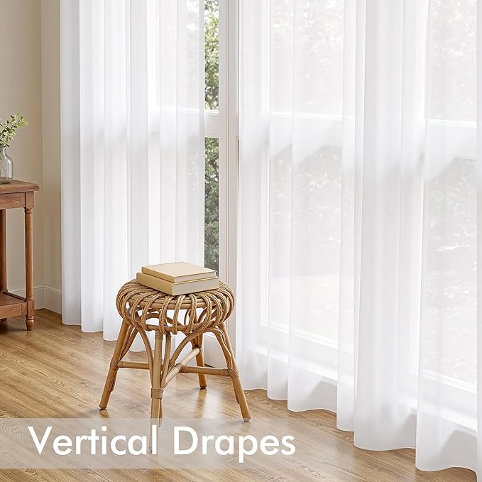 MIULEE White Sheer Curtains 72 Inches Long, 4 Panels Set, Light Filtering Rod Pocket Voile Drapes for Living Room and Bedroom, Airy Soft Fabric Window Treatments, 54 x 72 Inches