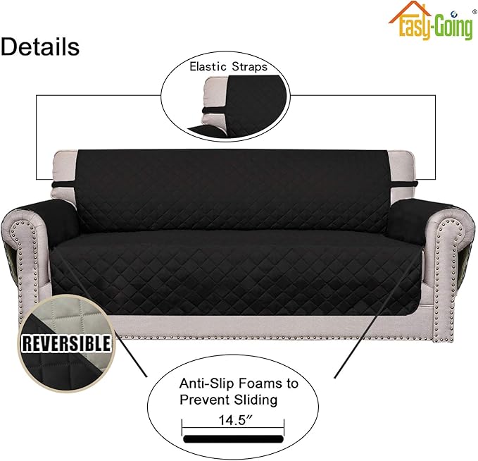 Easy-Going Sofa Slipcover Reversible Loveseat Sofa Cover Couch Cover for 2 Cushion Couch Furniture Protector with Elastic Straps for Pets Kids Dog Cat (Oversized Loveseat, Army Green/Beige)