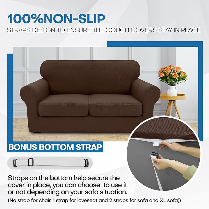 XINEAGE 2026 New 2 Pieces Chair Covers with Arms Super Stretch Chair Slipcover for Living Room Pet Dog Universal Slip Cover Anti Slip Armchair Furniture Protector (Coffee), 31"-46"(1 Cushion)