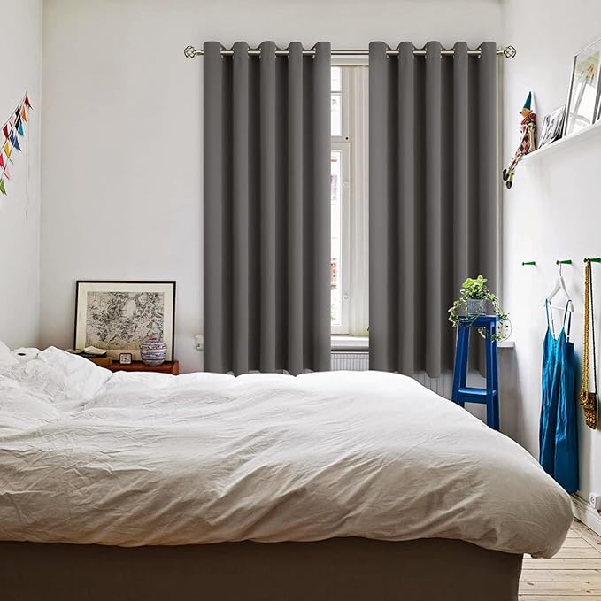 BGment Blackout Curtains for Bedroom - Grommet Thermal Insulated Room Darkening Curtains for Living Room, Set of 2 Panels (70 x 63 Inch, Grey)