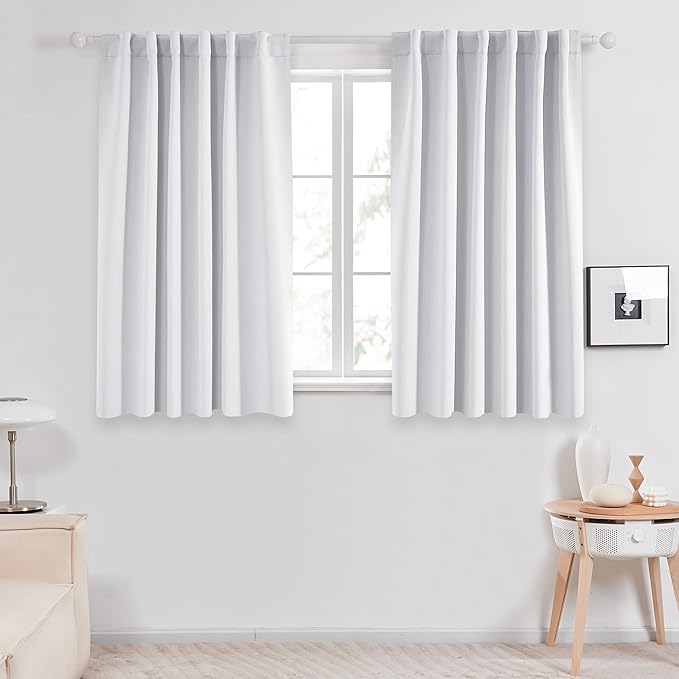 Deconovo Blackout Curtains, Thermal Insulated, W52 x L45 2 Panels, Back Tab, Machine Washable, Room-Darkening Drapes for Bedroom/Living Room Star White