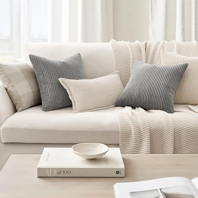 Topfinel Decorative Throw Pillow Covers Cushion Cases, Set of 4 Soft Velvet Modern Double-Sided Designs, Mix and Match for Home Decor, Pillow Inserts Not Included (22x22 inch, Grey)