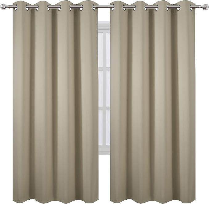 LEMOMO Beige Thermal Blackout Curtains/52 x 72 Inch/Set of 2 Panels Room Darkening Curtains for Bedroom