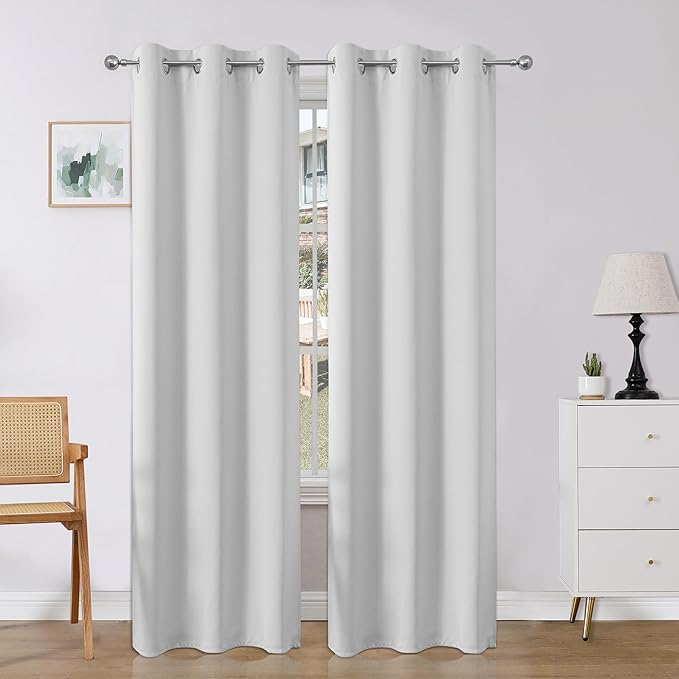 Joydeco Blackout Curtains 95 Inches Long 2 Panels Set, Thermal Insulated Long Curtains& Drapes 2 Burg, Room Darkening Drapes for Bedroom Living Room (Greyish White, W37 x L95 Inch)