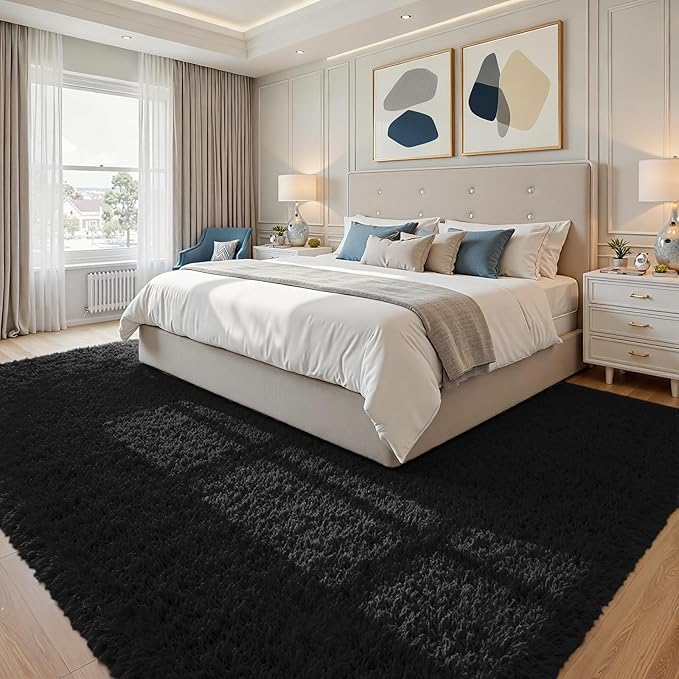 6x9 Area Rugs for Living Room Rug: Soft Fluffy Shag Black Rugs for Bedroom, Non-Slip Large Fuzzy Plush Rug Indoor Floor Carpet for Nursery Kids Boys Girls Room, Dorms, Playroom, Modern Home Decor