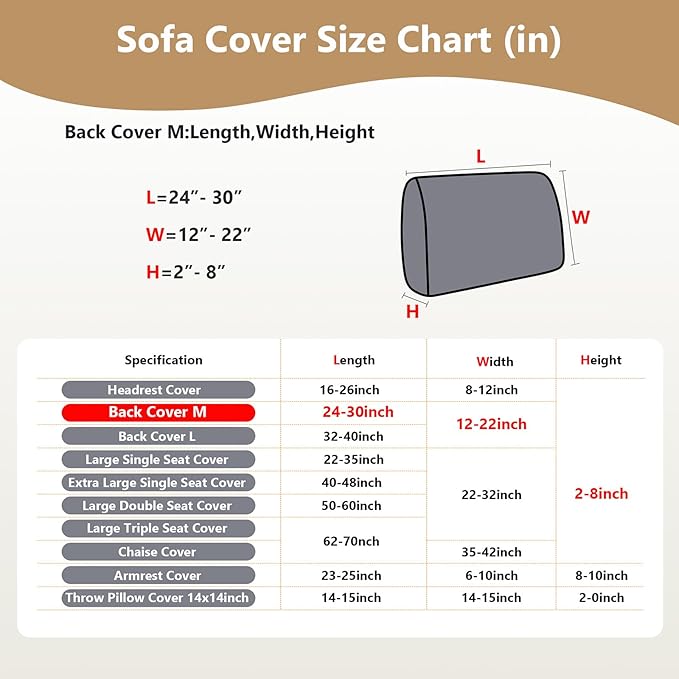 Couch Cushion Covers for Sofa Couch Covers Wear-Resistant Universal Sofa Cover Washable Stretch for Sectional Slipcovers (Texture-Brown,Back Cover M)
