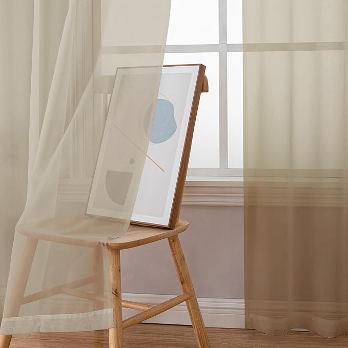 OWENIE Taupe Sheer Curtains 90 Inches Long for Bedroom Living Room 2 Panels Set, Rod Pocket Solid Taupe Curtains, Soft Touch Elegant Voile Curtains & Drapes for Nursery, 42"x90", 2 Pcs
