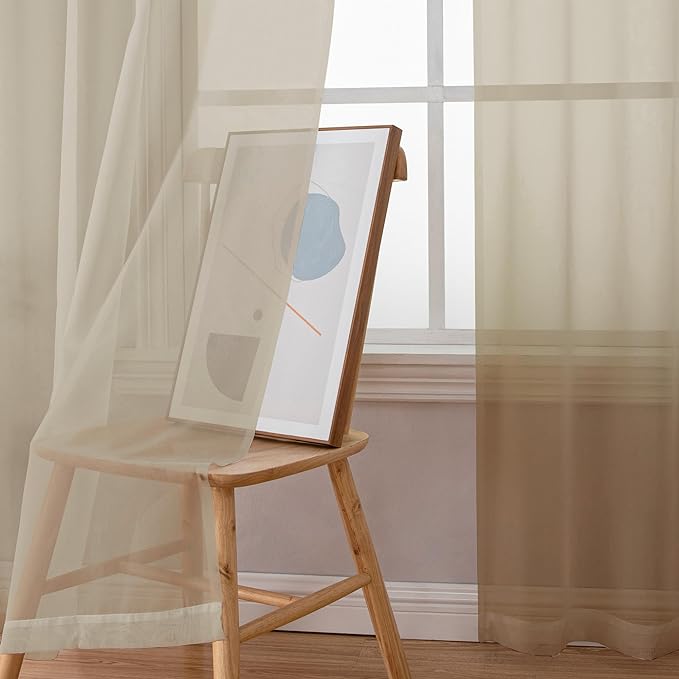 OWENIE Sheer Curtains 72 Inches Long for Bedroom Living Room, Rod Pocket Fimly Solid French Door Curtains Set of 2, Elegant Taupe Voile Curtains Panels Window Treatments, 42" Width