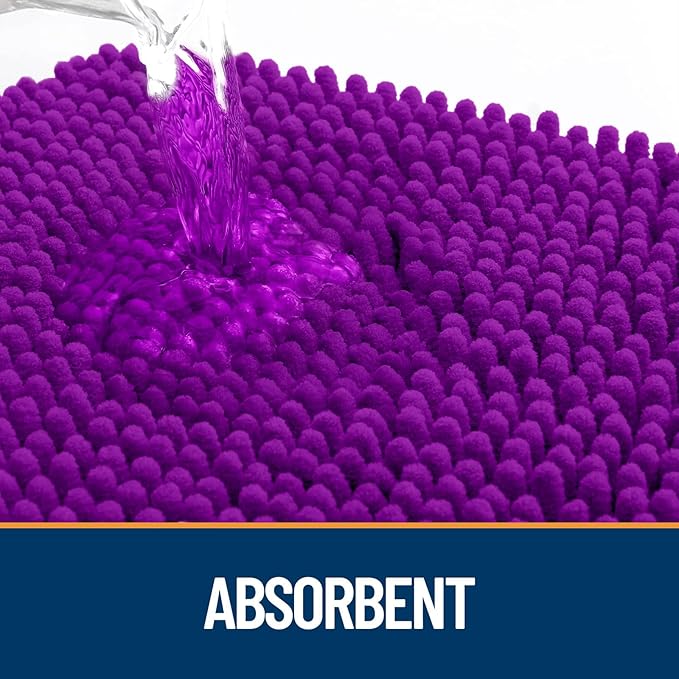 OLANLY Dog Door Mat for Muddy Paws 30x20, Paw Print Design, Absorbs Moisture and Dirt, Absorbent Non-Slip Washable Doormat, Quick Dry Chenille Mud Mat for Dogs, Entry Indoor Entryway Carpet, Purple