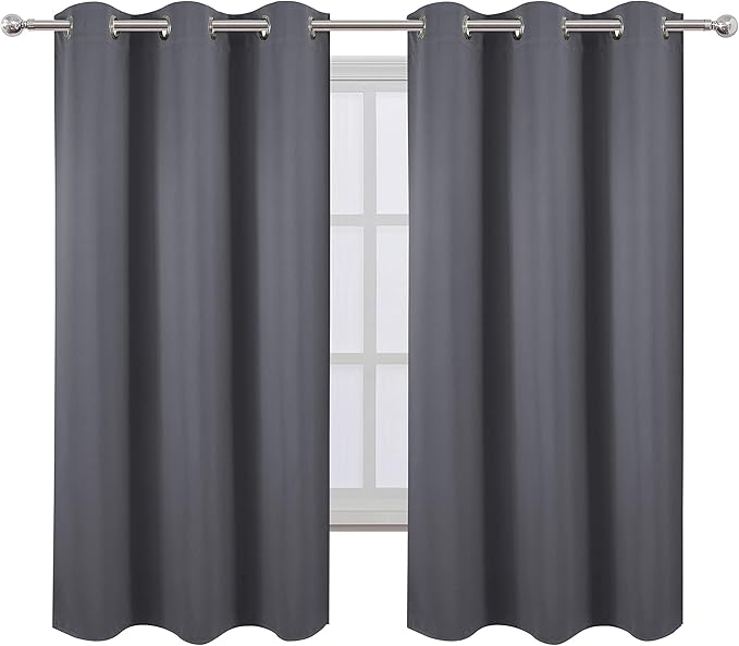 LEMOMO Grey Thermal Blackout Curtains/42 x 63 Inch/Set of 2 Panels Room Darkening Curtains for Bedroom