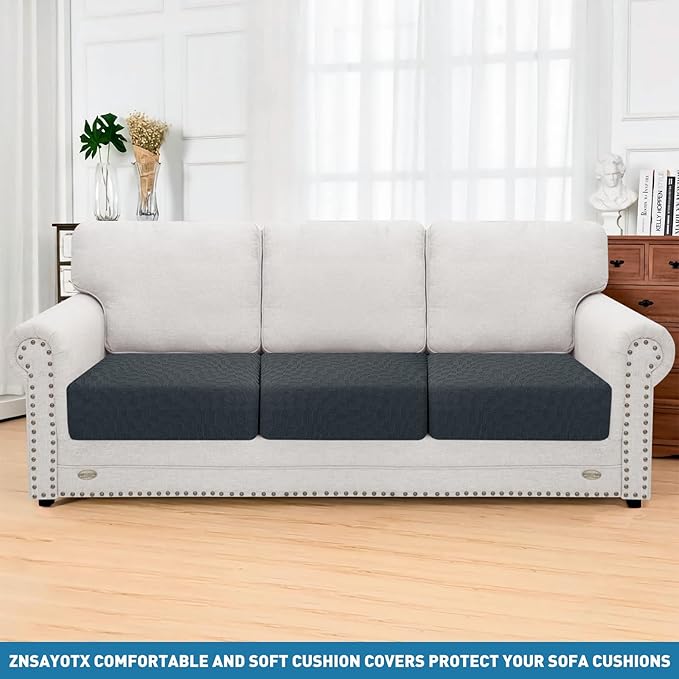 2025 Stretch Cushion Cover for Sofa, Individual Couch Sofa Seat Covers Removable & Washable, Sectional Couch Cushion Slipcover Replacement, Unique Fashion Pattern Soft Cozy Durable (3Pc, Dark Gray)