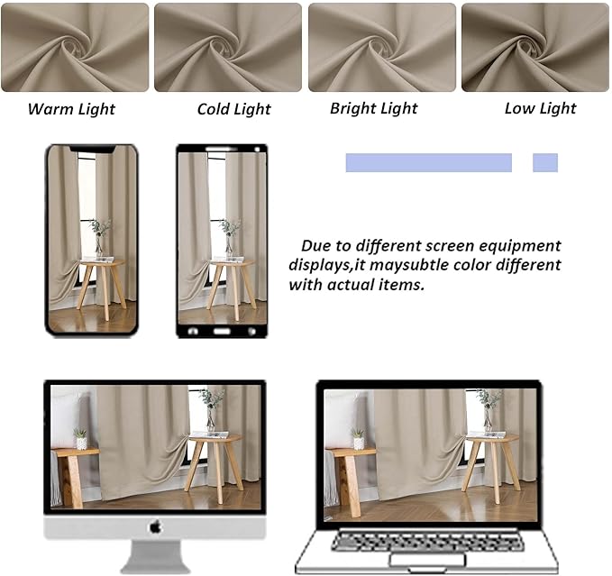 Simplebrand Ava Biscotti Beige Short 36 Inches Blackout Curtain 2 Panels Set, Half Window Rod Pocket Privacy Curtain Tiers for Kitchen, Curtains Blackout for Bathroom Shades, W40 x L36 Inch