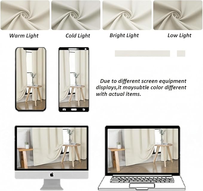Simplebrand Ava Ivory Light Filtering Curtains for Bedroom 63 Inch Length 2 Panels Set, Privacy Thermal Insulated Rod Pocket Door Window Curtains for Patio French Door Front Door, W40 x L63 Inch