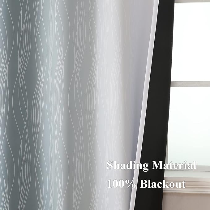 Estelar Textiler Stone Blue and Greyish White Ombre Blackout Curtains 90 Inch Length 2 Panels Set, Thermal Insulated Drapes for Bedroom,Full Room Darkening Gradient Curtains for Living Room,52Wx90L