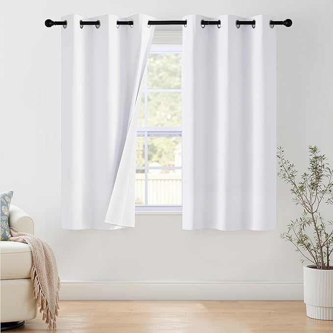 NICETOWN 100% Blackout Window Curtain Panels 48" Length, Set of 2, Snow White, 42 inches Wide, Thermal Insulated Drapes for Kitchen