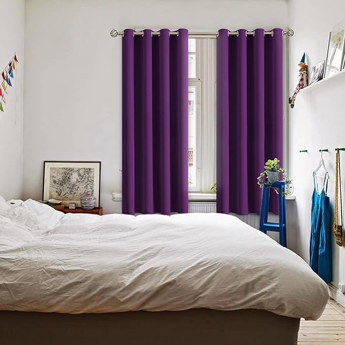 BGment Blackout Curtains for Bedroom - Grommet Thermal Insulated Room Darkening Curtains for Living Room, Set of 2 Panels (52 x 72 Inch, Purple)
