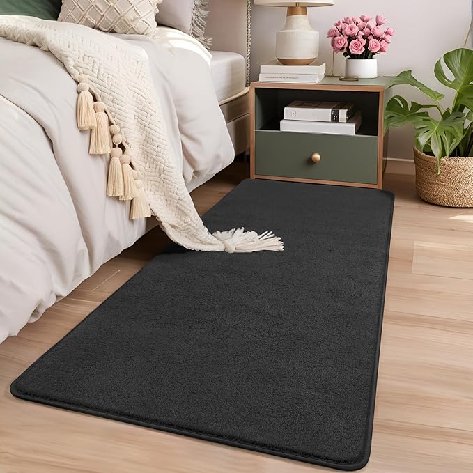 AROGAN 2x4 Feet Shag Runner Rug for Hallways, Washable Rugs with Memory Foam for Bedroom, Entryway Indoor Fluffy Throw Rug for Bedside Living Room Kids Girls Nursery Dorm Room Decor, Dark Grey
