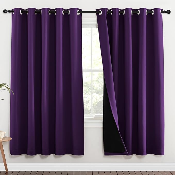 NICETOWN Royal Purple Full Shade Curtain Panels, 70 x 72 inch, Pair of Energy Smart & Noise Blocking Out Blackout Drapes for Dining Room Window, Thermal Insulated Guest Room Lined Window Dressing