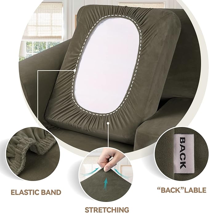 WEERRW Velvet Couch Covers for 2 Cushion Couch Sofa - High Stretch Luxury Velvet Plush 3 Pieces Sofa Slipcovers with Elastic Bottom, Furniture Protector for Pets, Machine Washable, Light Brown, Medium