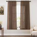 Nanspring Caramel Brown Linen Curtains 63 Inches Length 2 Panels Set for Living Room Back Tab Pocket Light Filtering Semi Sheer Drapes Elegant Farmhouse Cotton Linen Textured Window Curtain 52X63