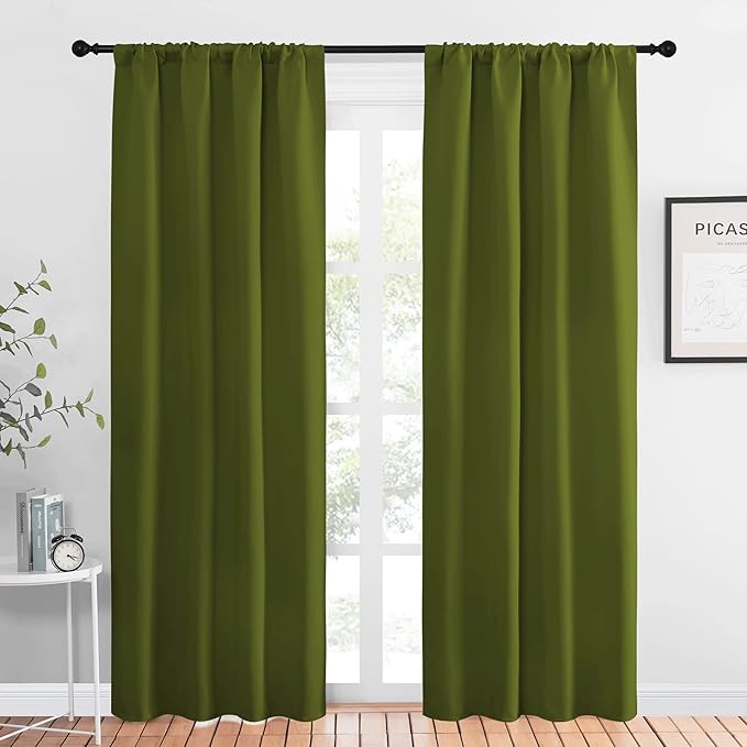 NICETOWN Blackout Curtains for Living Curtains, Olive, 1 Pair, 34-inch W x 84-inch L, Home Decorations Thermal Insulated Solid Pole Top Blackout Drapes for Living Room