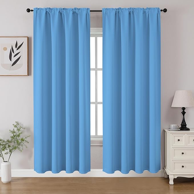 CUCRAF Light Blue Blackout Curtains 72 inch Length 2 Panels Set, Rod Pocket Room Darkening Drapes for Bedroom Living Room, Insulated Thermal Light Blocking Window Curtain (W52 x L72 Inch)