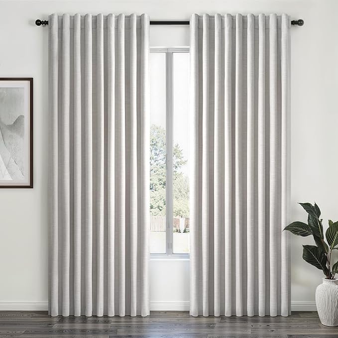 Extra Wide Total Blackout 96 Inch Curtains 70 Inches Wide for Living Room 2 Panels Modern Linen Blackout Curtain for Large Window Treatment Privacy Thermal Drapes Rod Pocket Pleated 72"W x 96"L Grey