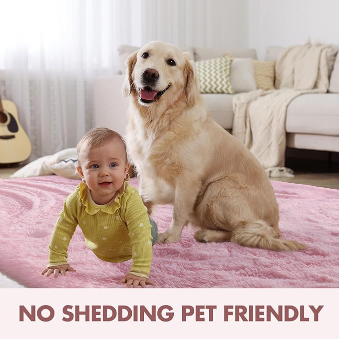 5x7 Ft Pink Rugs for Bedroom Girls, Shag Fluffy Area Rug for Living Room, Ultra Soft Furry Rug Indoor Carpet for Kids Room Nursery Home Decor