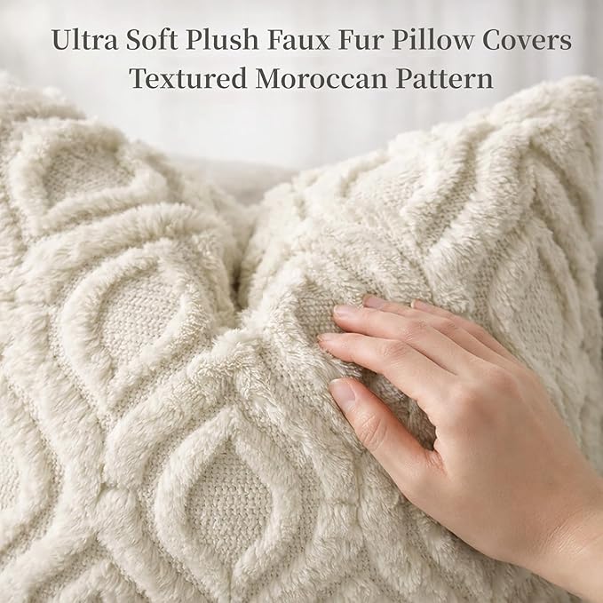 decorUhome Throw Pillow Covers 12x20 Inch Set of 2, Soft Plush Faux Wool Beige Solid Couch Pillow Covers, Accent Farmhouse Neutral Rectangle Pillow Cases for Sofa Bed Living Room