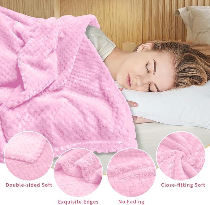4 Pack Fleece Throw Blankets 50x60 Inches - Oeko-Tex Certified 100, 270 GSM Ultra Soft Plush for Bed, Couch and Cozy Gifts. 3D Waffle Texture, No Shedding No Pilling All Season (Pink)
