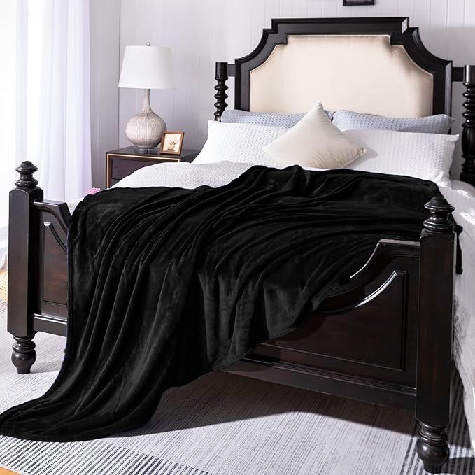 JIAHANNHA Black Throw Blanket Fleece Blanket Throw Size(50 by 60 Inches),Super Soft Cozy Plush Blanket for Couch Sofa Bed,Lightweight Warm Bed Blankets for Adults,All Season