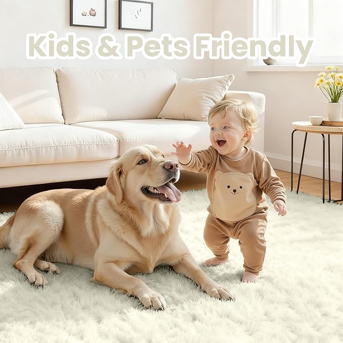6x9 Area Rugs for Living Room Rug: Soft Fluffy Shag Cream White Rugs for Bedroom, Non-Slip Large Fuzzy Plush Rug Indoor Floor Carpet for Nursery Kids Boys Girl Room, Dorms, Playroom, Modern Home Decor
