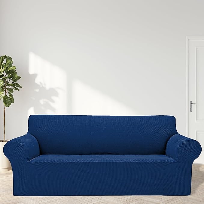 Cupuamon 2026 New Stretch Oversized Sofa Slipcovers Couch Sofa Cover for 4 Seater Furniture Protector Covers with Elastic Bottom Jacquard Fabric Small Checks for Pets, Kids - Classic Blue