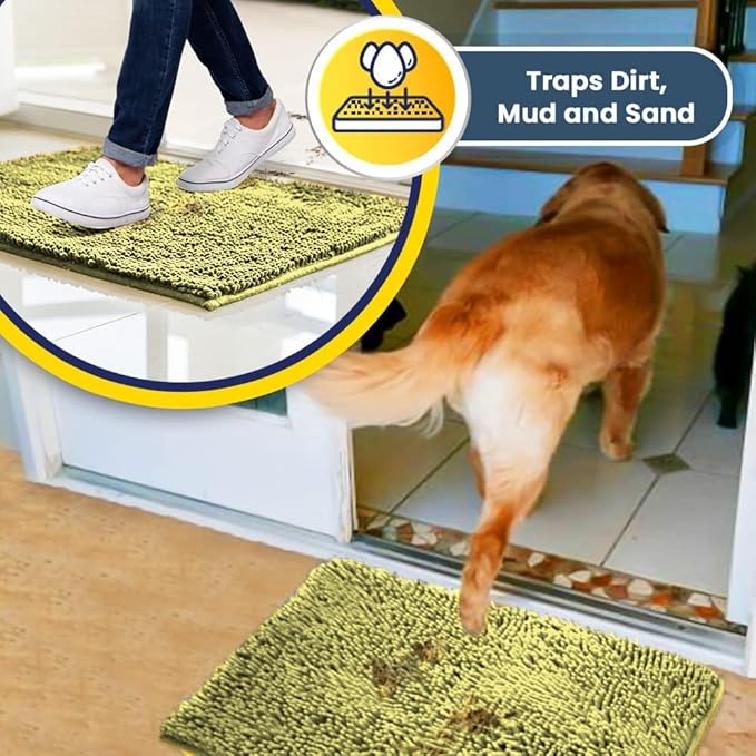 Muddy Mat® | Super Absorbent Door Mat Indoor, Microfiber Quick Dry Chenille Entryway Rug, Non-Slip Front Door Mat, Indoor Mats for Entryway, Machine Washable Pet Rug, Yellow 48" x 60"