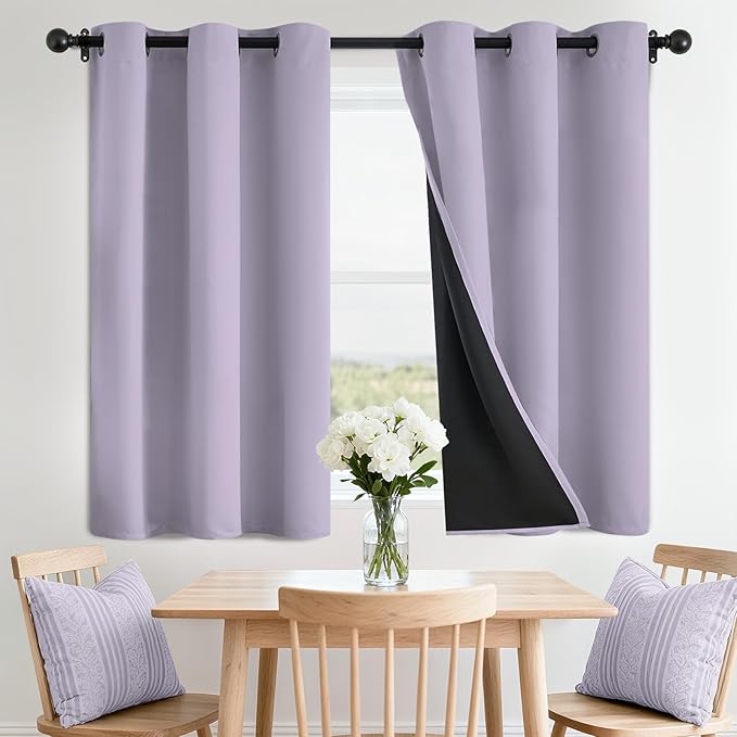 SimpleHome 100% Blackout Curtains for Bedroom,Thermal Insulated Lilac Grommet Window Drapes Room Darkening Curtains for Living Room with Black Back,42 x 36 Inch,2 Panels