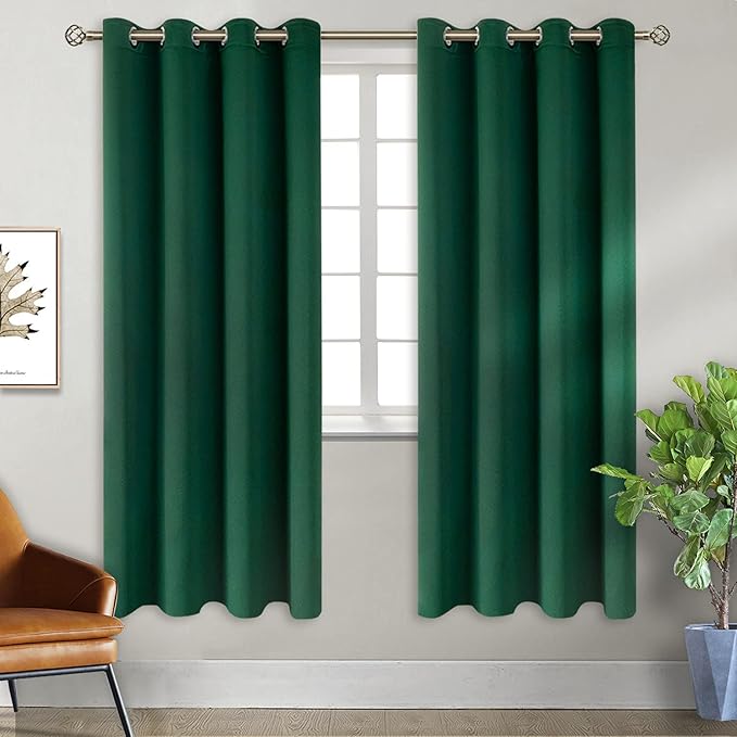 BGment Green Blackout Curtains 72 Inch Length 2 Panels Set, Grommet Thermal Insulated Room Darkening Curtains for Bedroom, Each 46 x 72 Inch