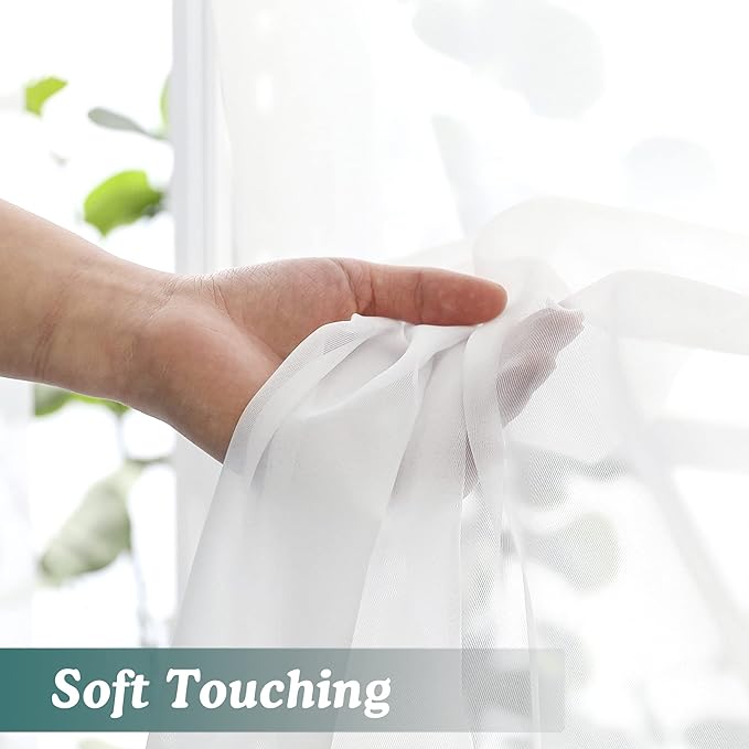 Chyhomenyc Extra Long White Sheer Curtains 120 Inches Long 2 Panels, Light Filtering White Curtains for Living Room, Soft Gentle Voile Rod Pocket Bedroom Window Drapes, 59Wx120L Inch, 10FT, 2PCS