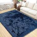 LOCHAS Soft Fluffy Faux Fur Rugs for Bedroom Bedside Rug 3x5 Feet, Washable, Furry Sheepskin Area Rug for Living Room Girls Room, Luxury Shag Carpet Home Decor, Light Navy